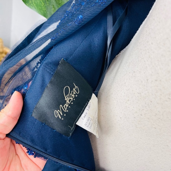 Modessa Couture Blue Embellished Peplum Long Sleeve Prom Homecoming Event Dress - Picture 9 of 16